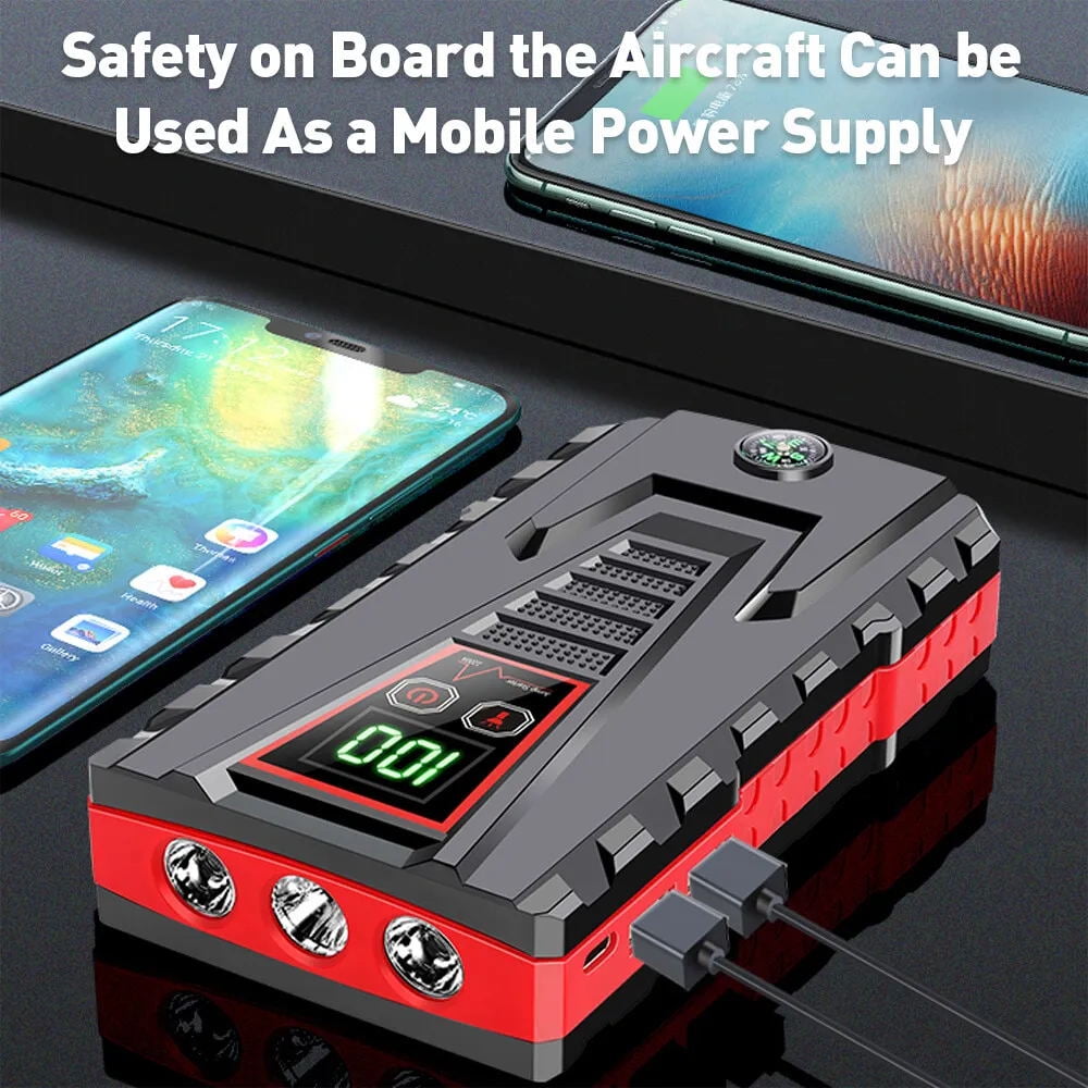 DEISNGB Portable Car Jump Starter 5000A Peak, 99800mAh Battery, LED Charger, Power Bank, Safety Features