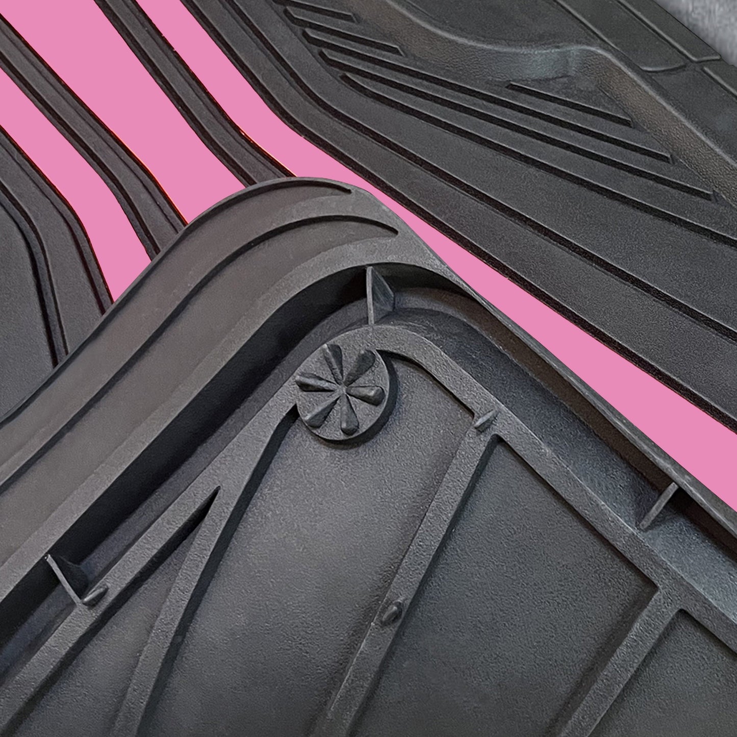 Rally 4-Piece Black with Pink Stripes Rubber Floor Mat Set