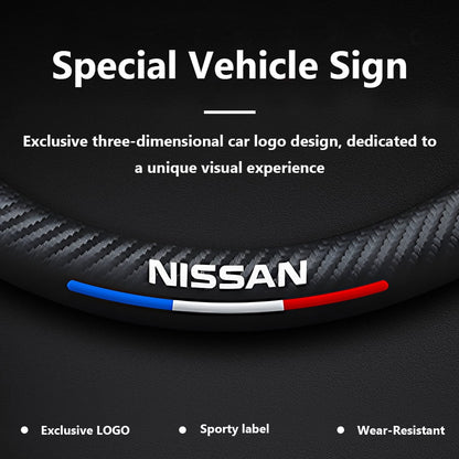 Premium Custom Fit Steering Wheel Cover for Nissan - Genuine NAPA Leather & Carbon Fiber Design | Anti-Slip Grip | Includes Bonus Cup Mat & 3-in-1 Charging Cable (Black)