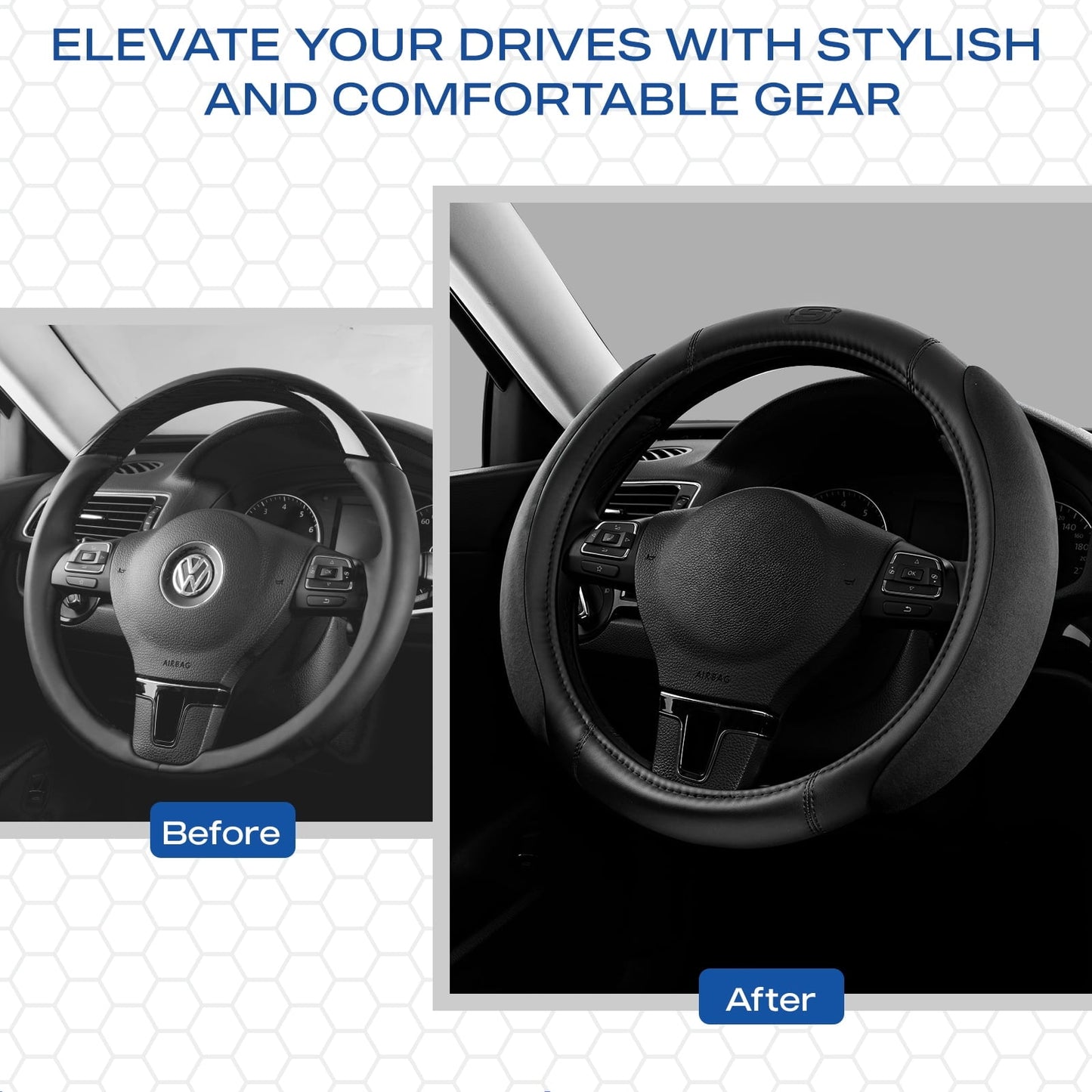 Skechers Steering Wheel Cover with Memory Foam, Breathable Non-Slip, Universal Fit 14.5"-15" Car Accessories Black