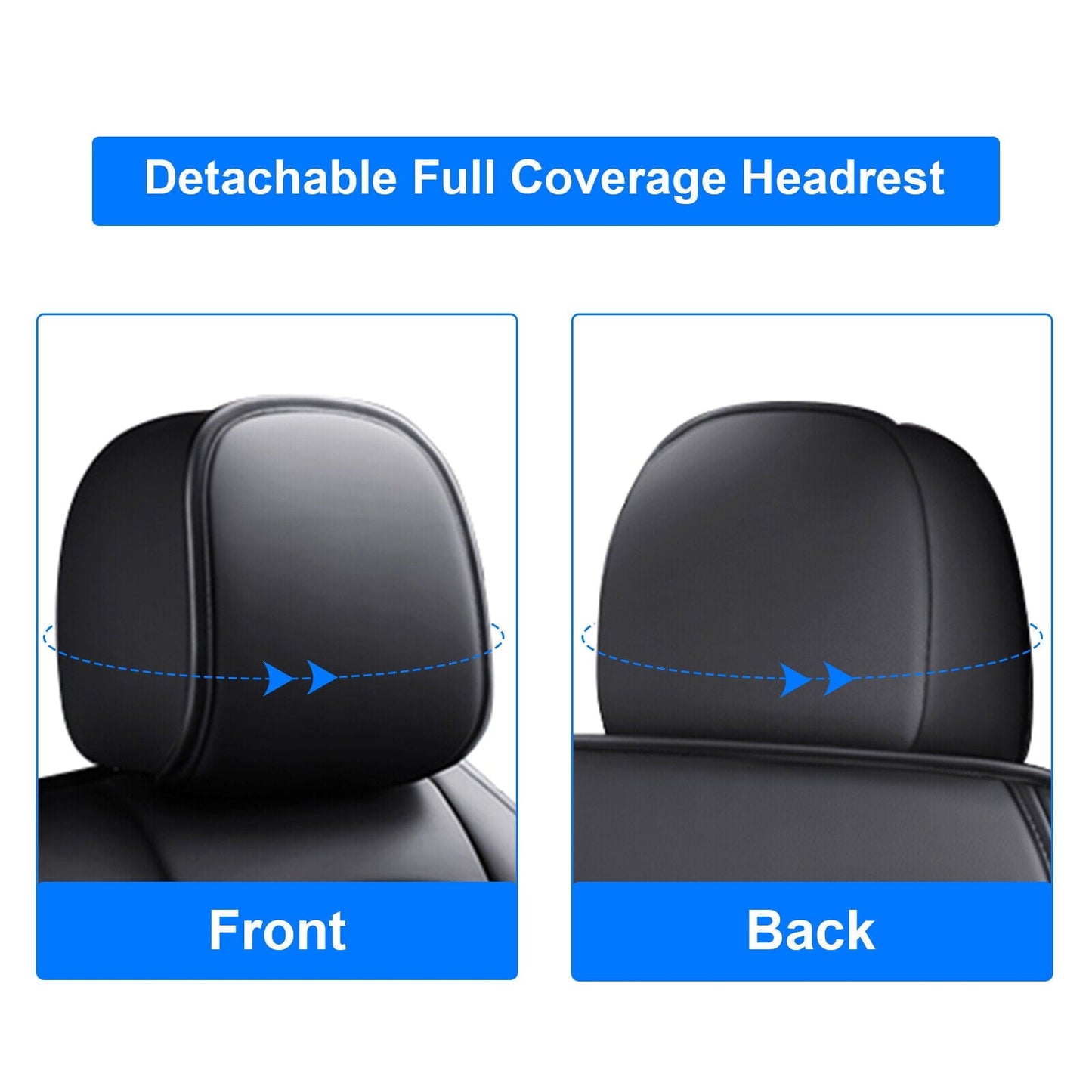 FANOTEK Black/Blue, PU Leather, Waterproof, Cushioned, Front Rear Seat Covers, 5 Pieces