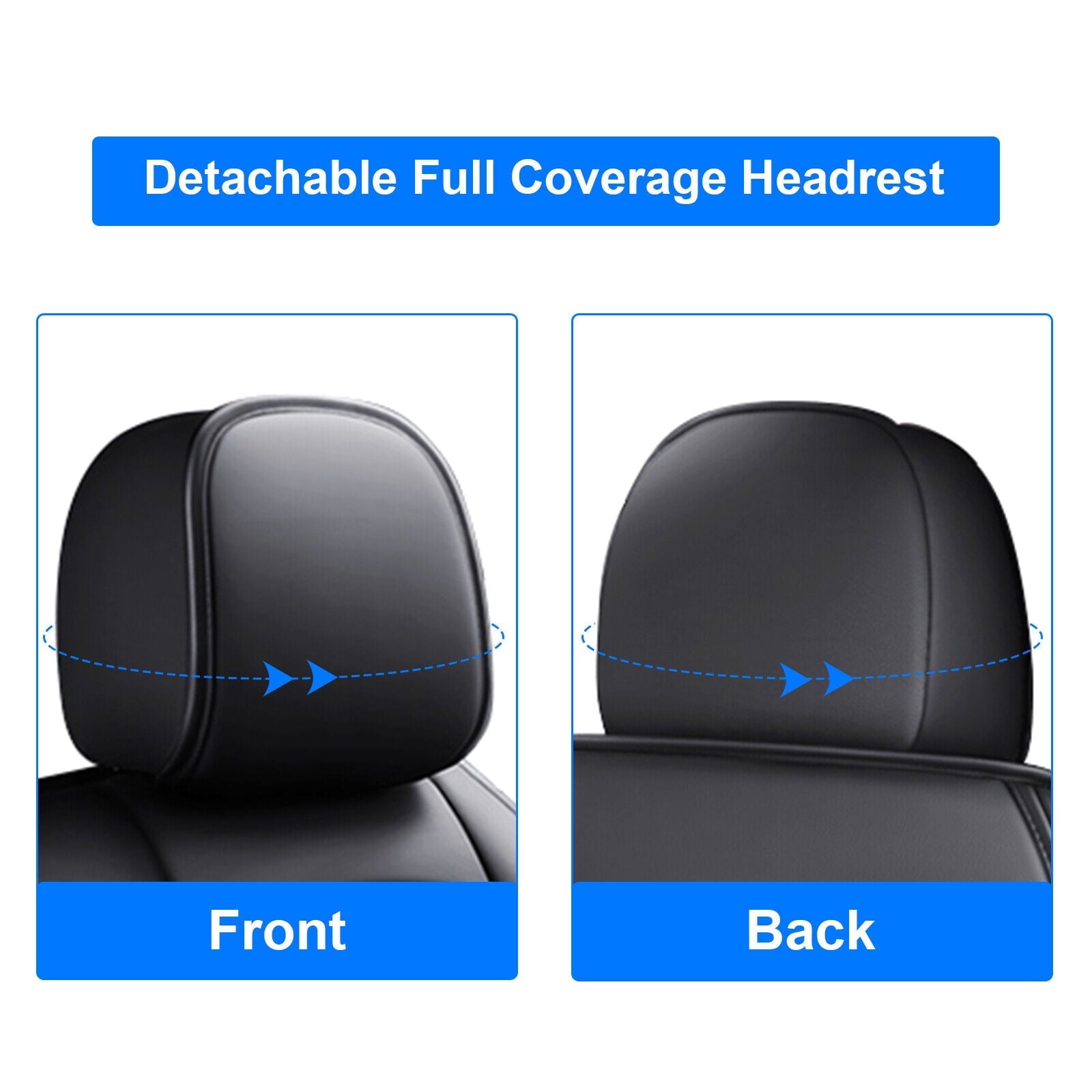 FANOTEK Black/Blue, PU Leather, Waterproof, Cushioned, Front Rear Seat Covers, 5 Pieces