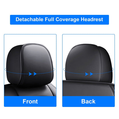 FANOTEK Black/Blue, PU Leather, Waterproof, Cushioned, Front Rear Seat Covers, 5 Pieces