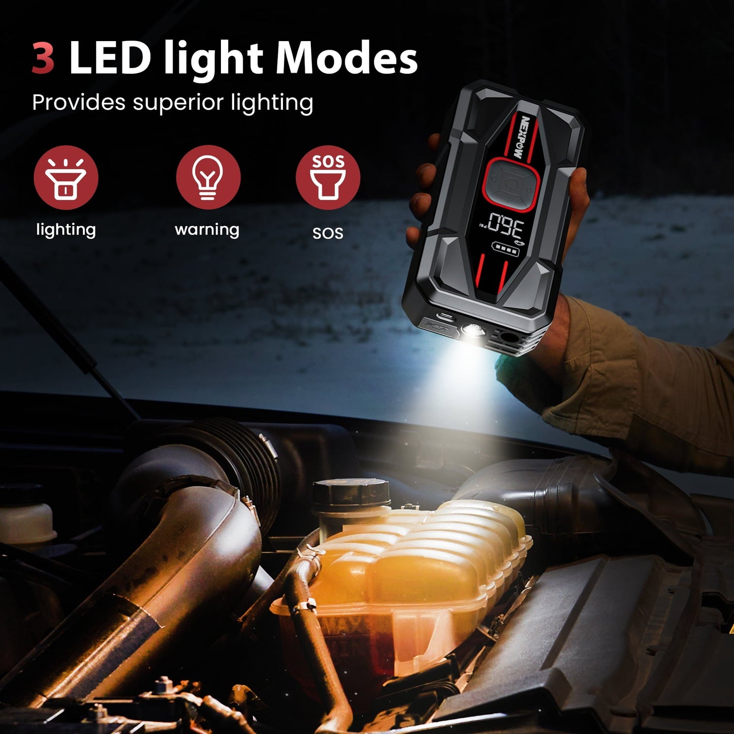 NEXPOW 3000A Car Jump Starter & Air Compressor - 12V 59.2Wh Portable Battery Booster with PD 30W Fast Charge, 150PSI Air Pump, Smart Clamps for Cars/SUVs/Trucks (Emergency Multi-Function Power Pack)