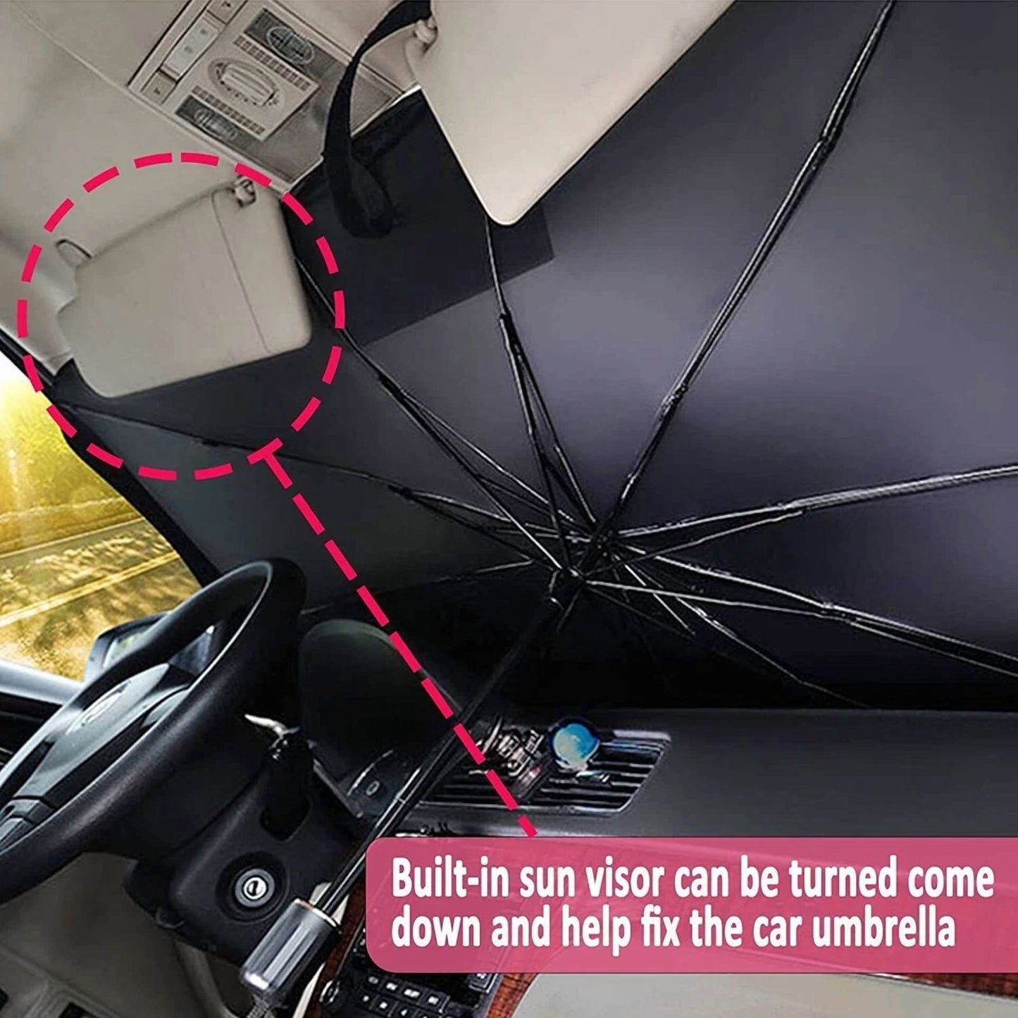 53" Car Windshield Sun Shade Foldable Umbrella Front Window Sun Uv Protection