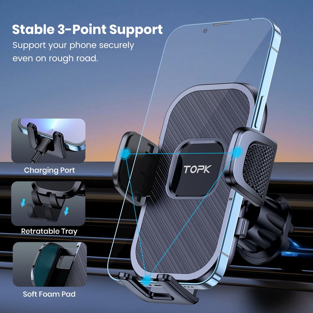 TOPK D38-G Car Phone Holder Mount, Upgraded Metal Hook Cell Phone Holder For Car Air Vent Compatible With All Phones