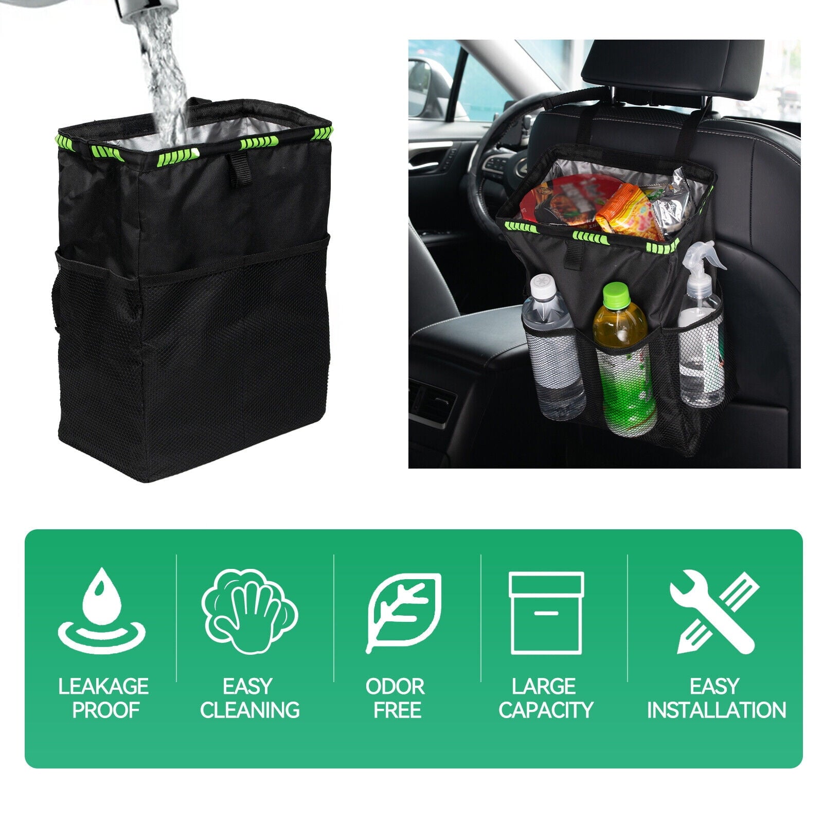 Car Trash Bag Litter Can Garbage Bin Seat Organizer Storage Box Waterproof for Van Truck Universal