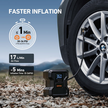 AstroAI Portable Tire Inflator, 150 PSI Air Compressor Tire Pump, Emergency LED Light, Automatic Shutoff Car Air Pump, Compact Tire Pump Fast Inflation for Cars, 12V DC, for Gift
