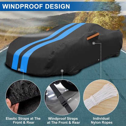 FANOTEK Car Cover Custom Fit for Ford Mustang 1982-2025, Waterproof PEVA with Soft Liner Full Cover, Outdoor Sun UV Rain Dust Protection All Weather