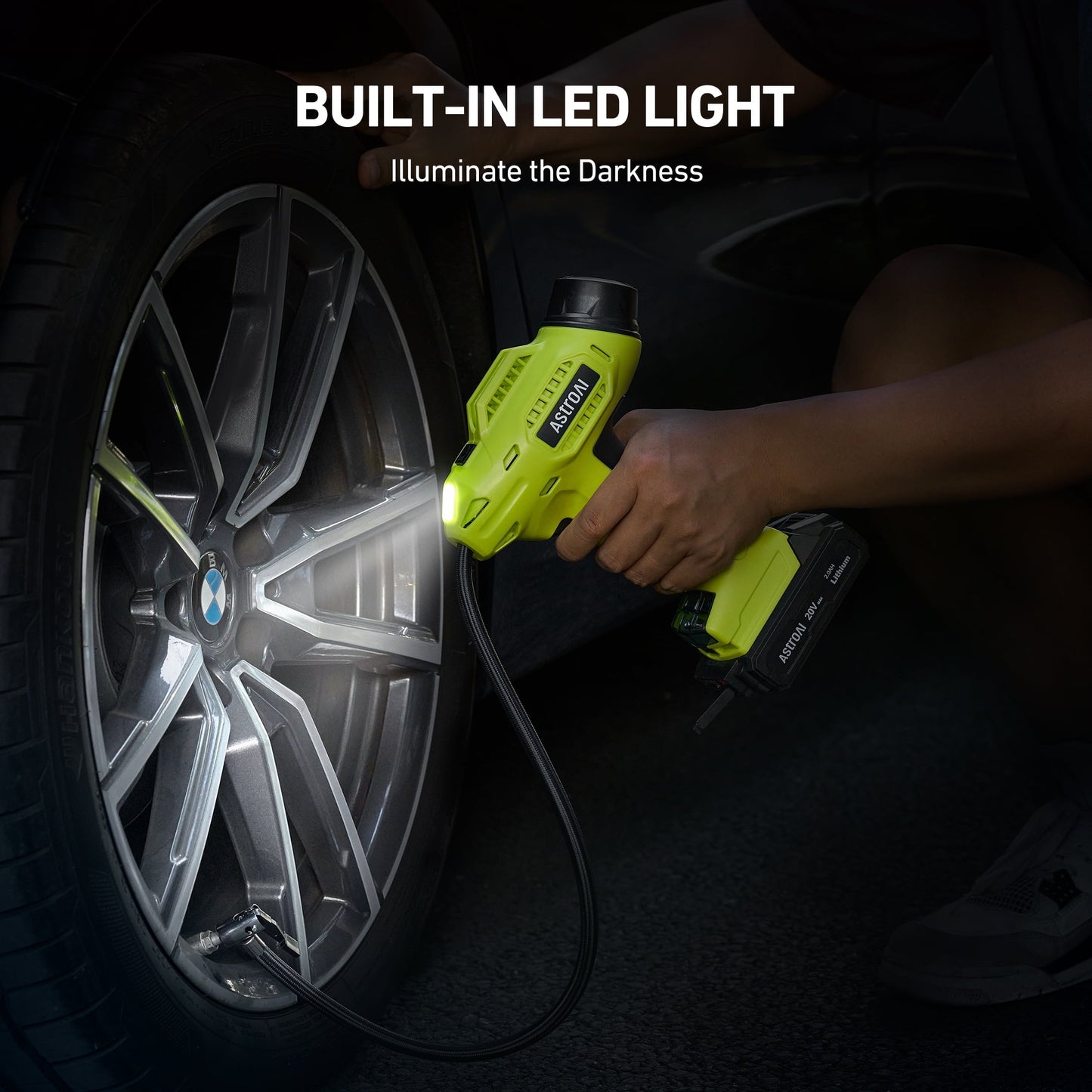 AstroAI Cordless Tire Inflator Portable Air Compressor Electric Pump, 160PSI Handheld Air Pump with 20V Rechargeable Battery Auto Shutoff, Digital Pressure Gauge for Cars Tires, for Gift, Green