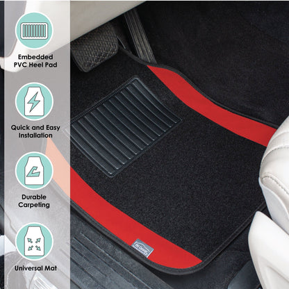 FH Group Universal Fit Premium Carpet Car Floor Mats Front & Rear Full Set - Red F14407RED