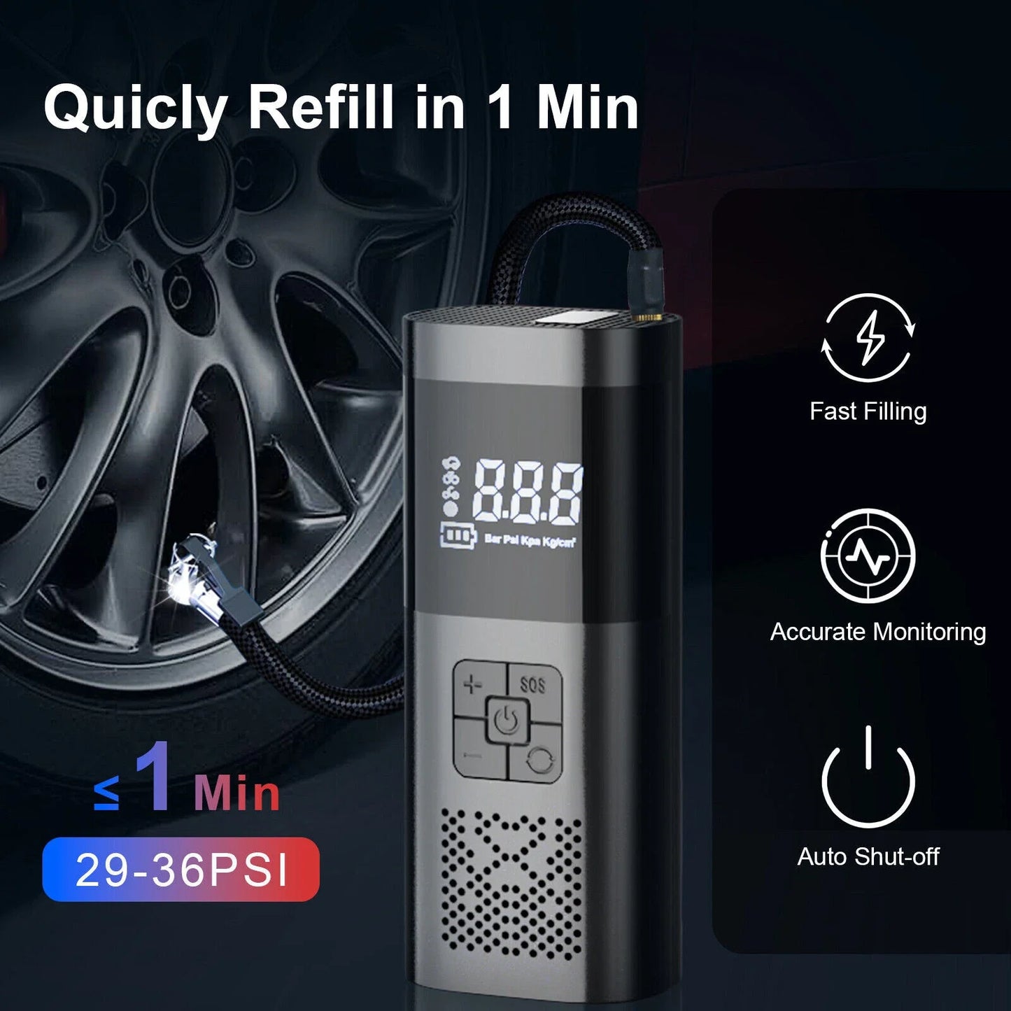 150 PSI Air Compressor Tire Inflator Fits Car Moto Bike Tires Air Pump Portable