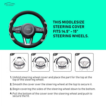 FH Group 1.6 lb. Leather Brown Steering Wheel Cover with Silicone Anti Slip Grip and Air Freshener