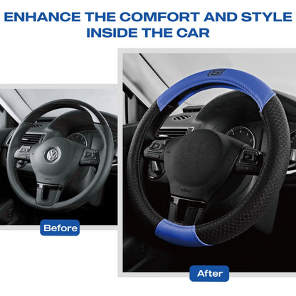 Skechers Air Cooled Memory Foam Steering Wheel Cover, Breathable Comfort Grip, Soft Leather, All-Season Fit for Cars, SUVs, and Trucks Blue