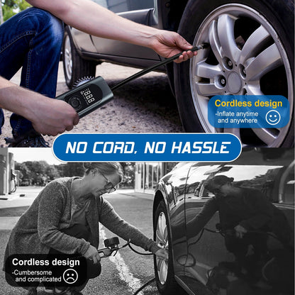 Nonstop Tire Inflator Portable Air Compressor 150 PSI Air Pump for Car, Bike, Motorcycle Tires and Balls. 4 Modes & Digital Display - 6000 mAh Battery, 12V