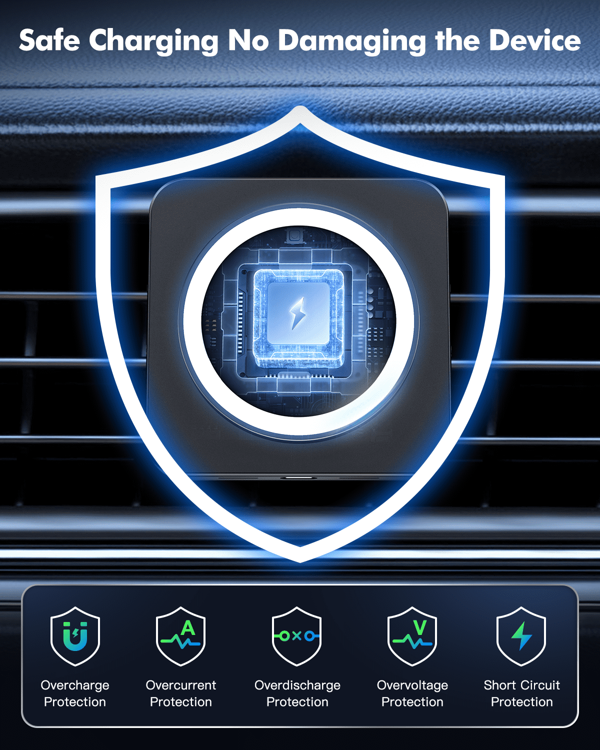 Car Mag-Safe Wireless Charger - Car Mount Fast Charging Air Vent Phone Holder Mount for iPhone 17/16/15/14/13/12 - Black