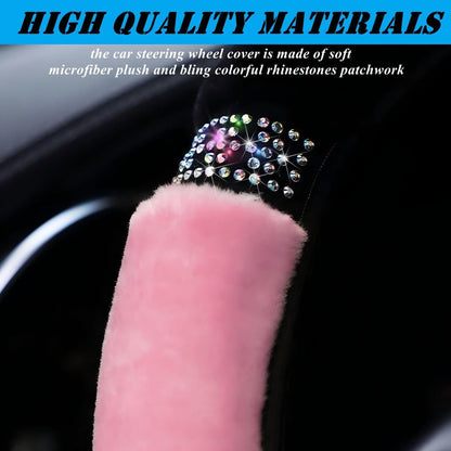 Fluffy Steering Wheel Cover, Universal 15 Inch Colorful Rhinestones Car Steering Wheel Cover, Sparkly Crystal Diamond Steering Wheel Protector for Women Girls,Purple