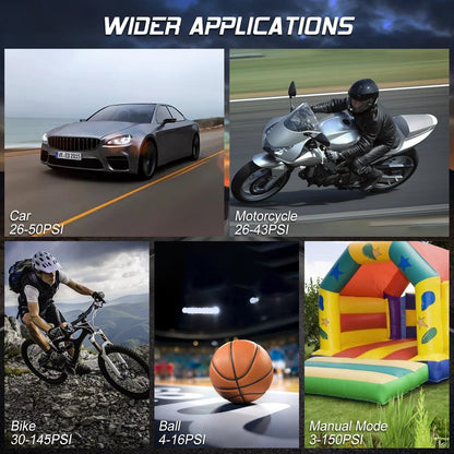 Nonstop Tire Inflator Portable Air Compressor 150 PSI Air Pump for Car, Bike, Motorcycle Tires and Balls. 4 Modes & Digital Display - 6000 mAh Battery, 12V