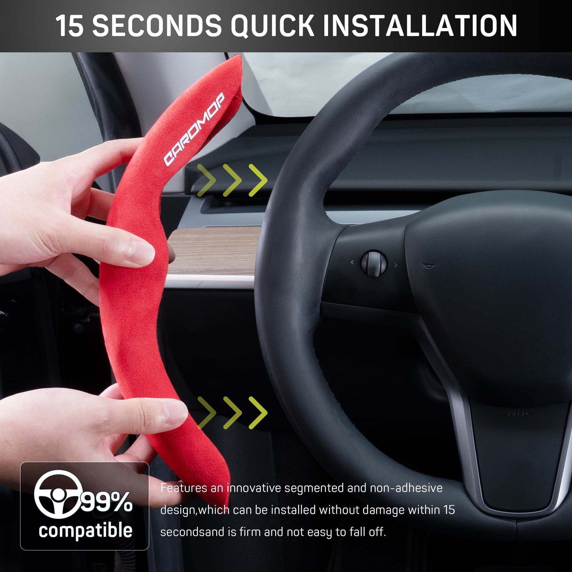 Caromop Suede Steering Wheel Cover, 14.5-15 in, Non-Slip, 2 pack, Red