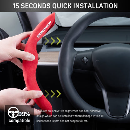 Caromop Suede Steering Wheel Cover, 14.5-15 in, Non-Slip, 2 pack, Red