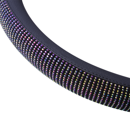 Auto Drive Black Universal Fit Iredescent Crystal Steering Wheel Cover, Fit for Cars, Suvs, Set of 1