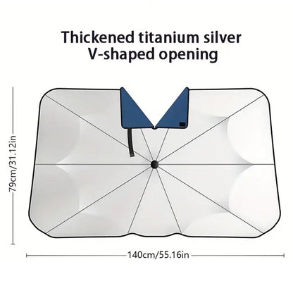 BYXAS 2 Pack 2025 Upgraded Car Windshield Sun Shade [Cool Down by 75°] with Heat Insulation Coating, Foldable Sunshade Umbrella Flexible Handle & Ribs, (55"x31") for Most Car, SUV, Truck, Van