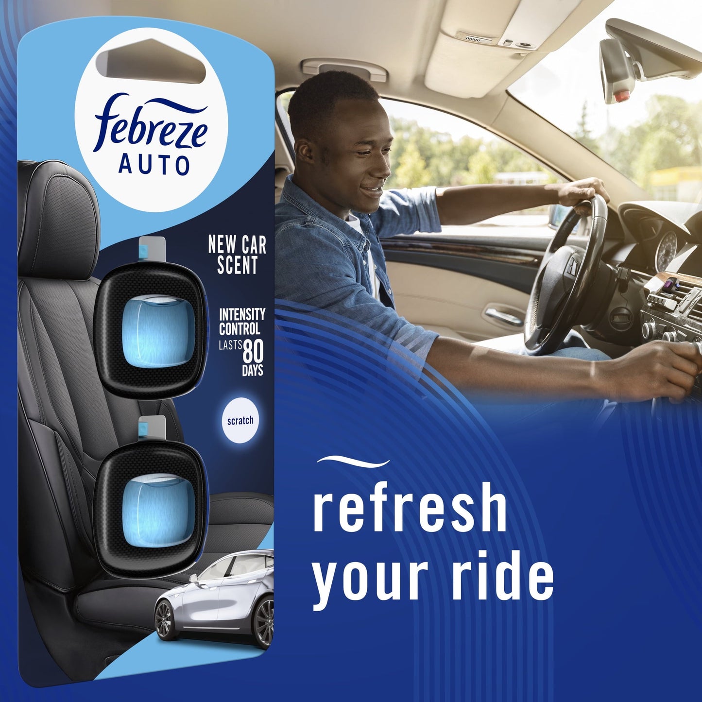 Febreze AUTO Car Air Freshener, Odor-Fighting Car Vent Clip, New Car, 2 Count