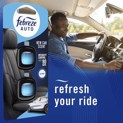 Febreze AUTO Car Air Freshener, Odor-Fighting Car Vent Clip, New Car, 2 Count