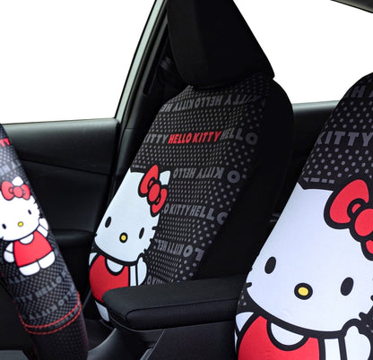 Yupbizauto Hello Kitty Car Accessories Seat Cover with 4 Rubber Mats, Steering Wheel Cover and Air Freshener Bundle Set