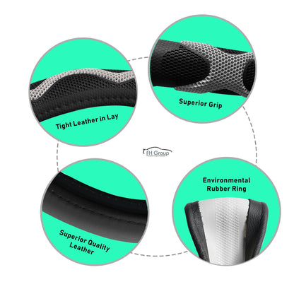 FH Group Universal PU Leather Car Steering Wheel Covers w/ Anti-Slip Grip Fits 14.5"-15.5"