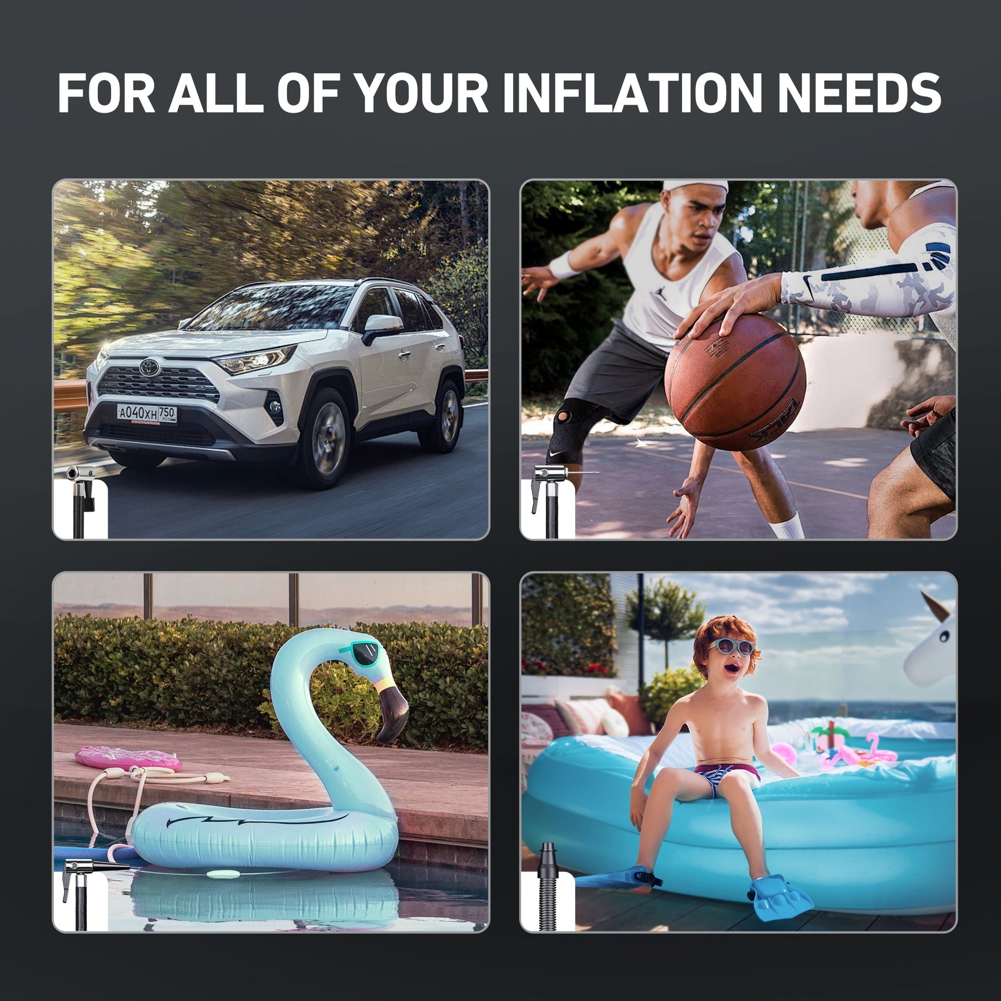 AstroAI Tire Inflator Air Compressor Portable Electric Pump, 150 PSI Air Pump with Dual Metal Motors Dual Power Sources 12V DC/110V AC for Car Bicycle Motorcycle Ball Air Mattress, for Gift