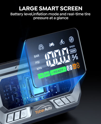 Car Jump Starter with Air Compressor 6000A 160PSI(All Gas/12.0L Diesel)Portable Jump Starter with Tire Inflator PD 65W,12V DC PSU Jump Box Extended Jumper Cables Large LCD Display 600Lumen Light