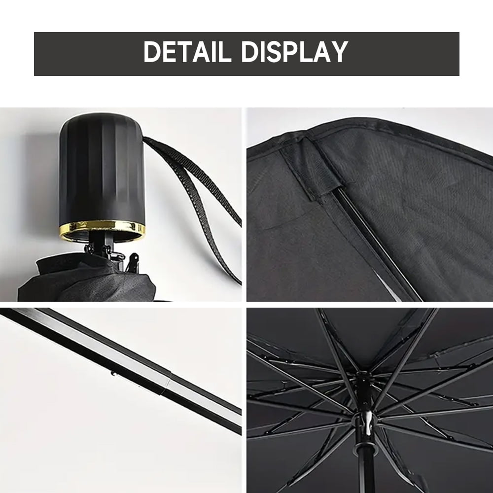 BYXAS 2 Pack 2025 Upgraded Car Windshield Sun Shade [Cool Down by 75°] with Heat Insulation Coating, Foldable Sunshade Umbrella Flexible Handle & Ribs, (55"x31") for Most Car, SUV, Truck, Van