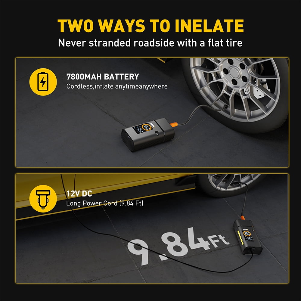 AUXITO Tire Inflator Portable Air Compressor, 150 PSI Cordless Air Pump with 7800mAh Rechargeable Battery for Car, Truck, Motorcycle Tires & Ball, Compact Bike Pump