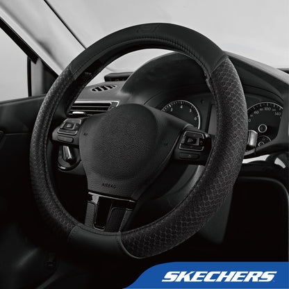 Skechers Air Cooled Memory Foam Steering Wheel Cover, Breathable Comfort Grip, Soft Leather, All-Season Fit for Cars, SUVs, and Trucks Hot Black