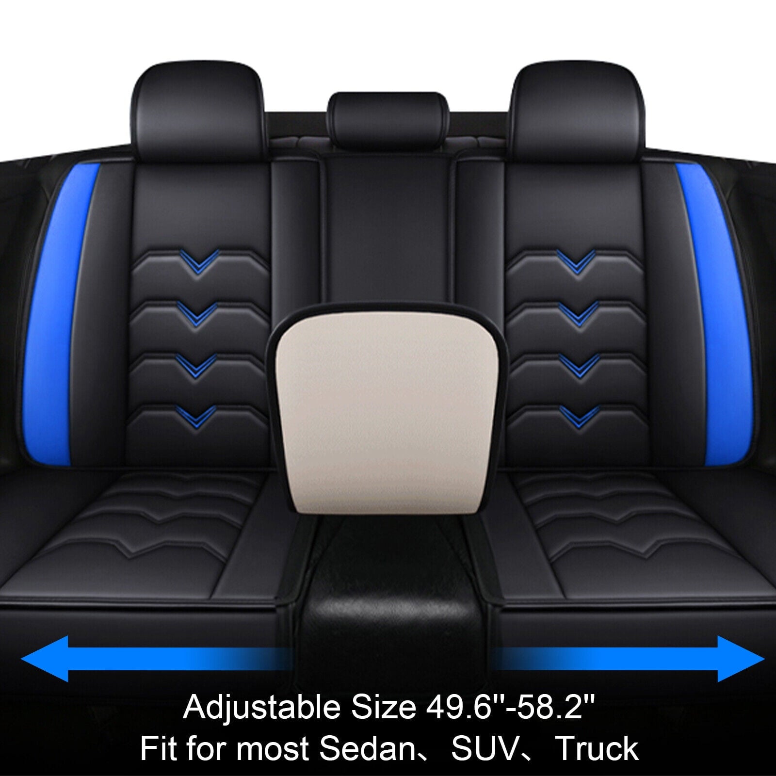 FANOTEK Black/Blue, PU Leather, Waterproof, Cushioned, Front Rear Seat Covers, 5 Pieces