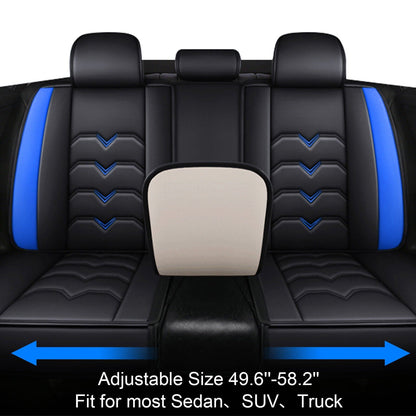 FANOTEK Black/Blue, PU Leather, Waterproof, Cushioned, Front Rear Seat Covers, 5 Pieces