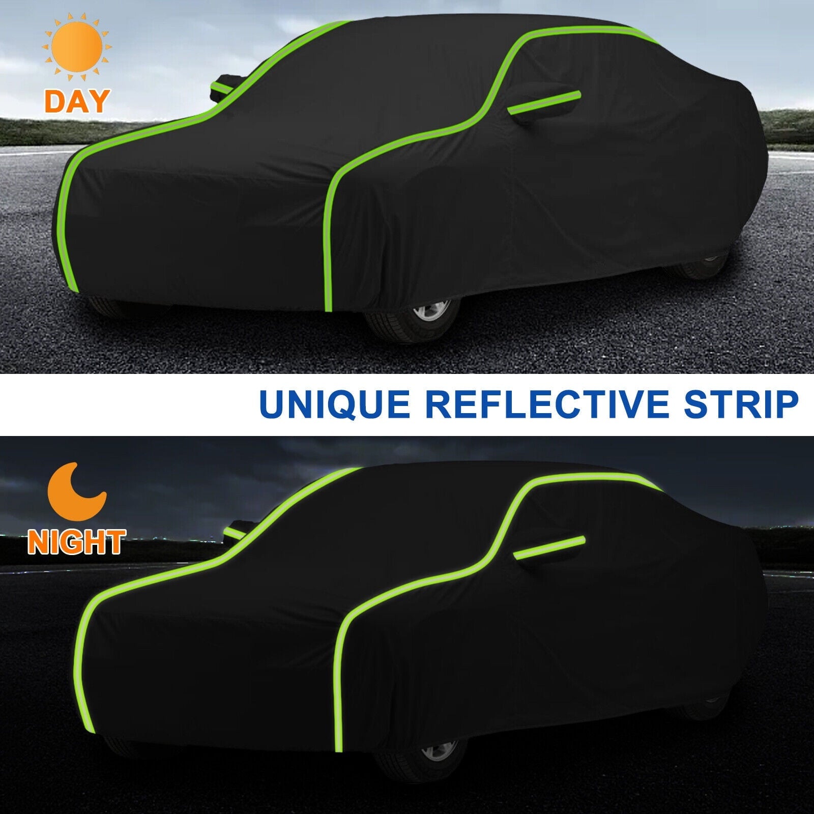 For 1970-2023 Dodge Challenger Car Cover, Waterproof Thickened PEVA+Cotton Outdoor Full Exterior Covers for Automobiles All Weather Snow Rain Dust Hail Protection Black