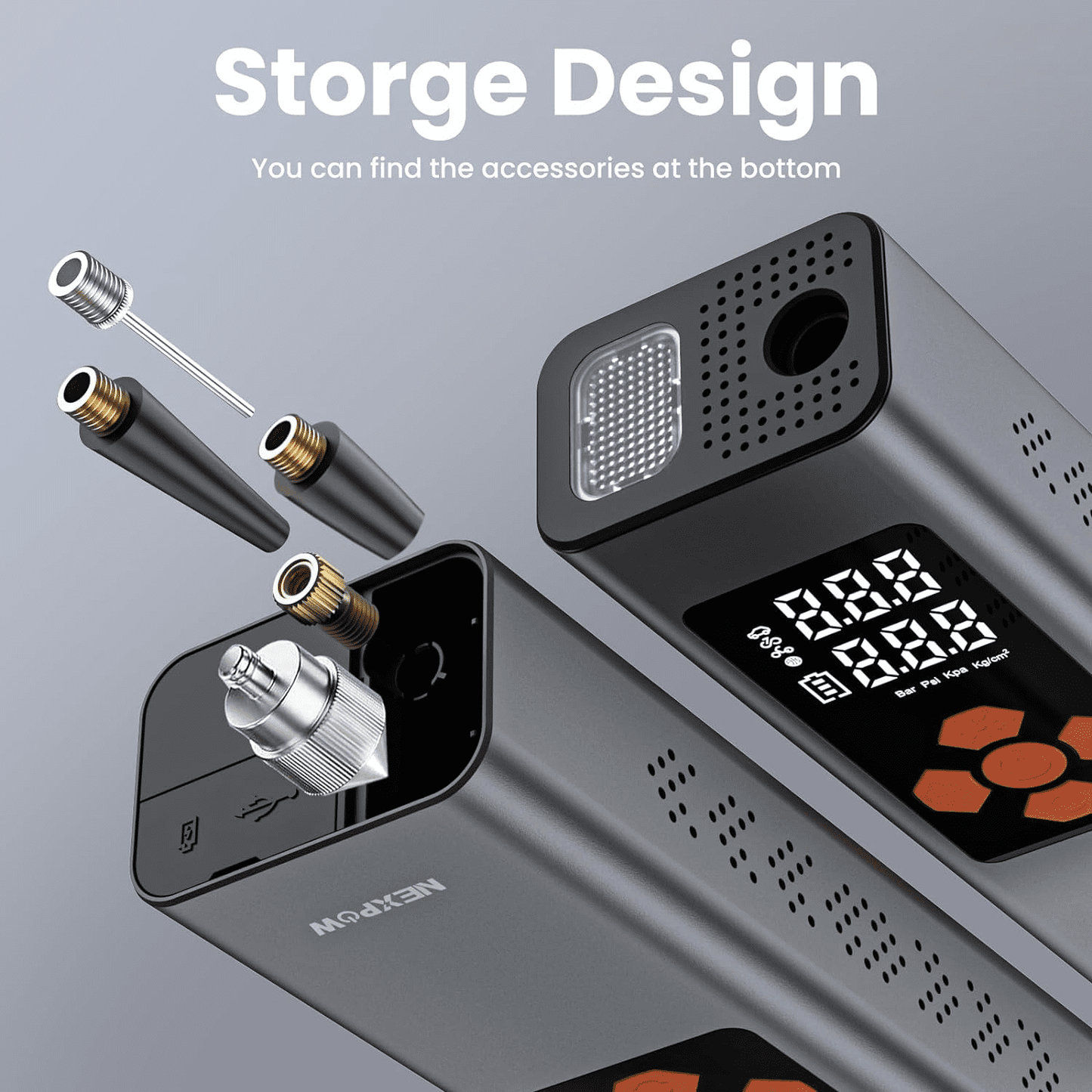 NEXPOW Tire Inflator Portable Air Compressor, 150 PSI Air Pump for Car Tires with Pressure Gauge, LED Light and Auto Shut-Off, Cordless Pump with Dual Power Supply for Cars, Bikes, Balls