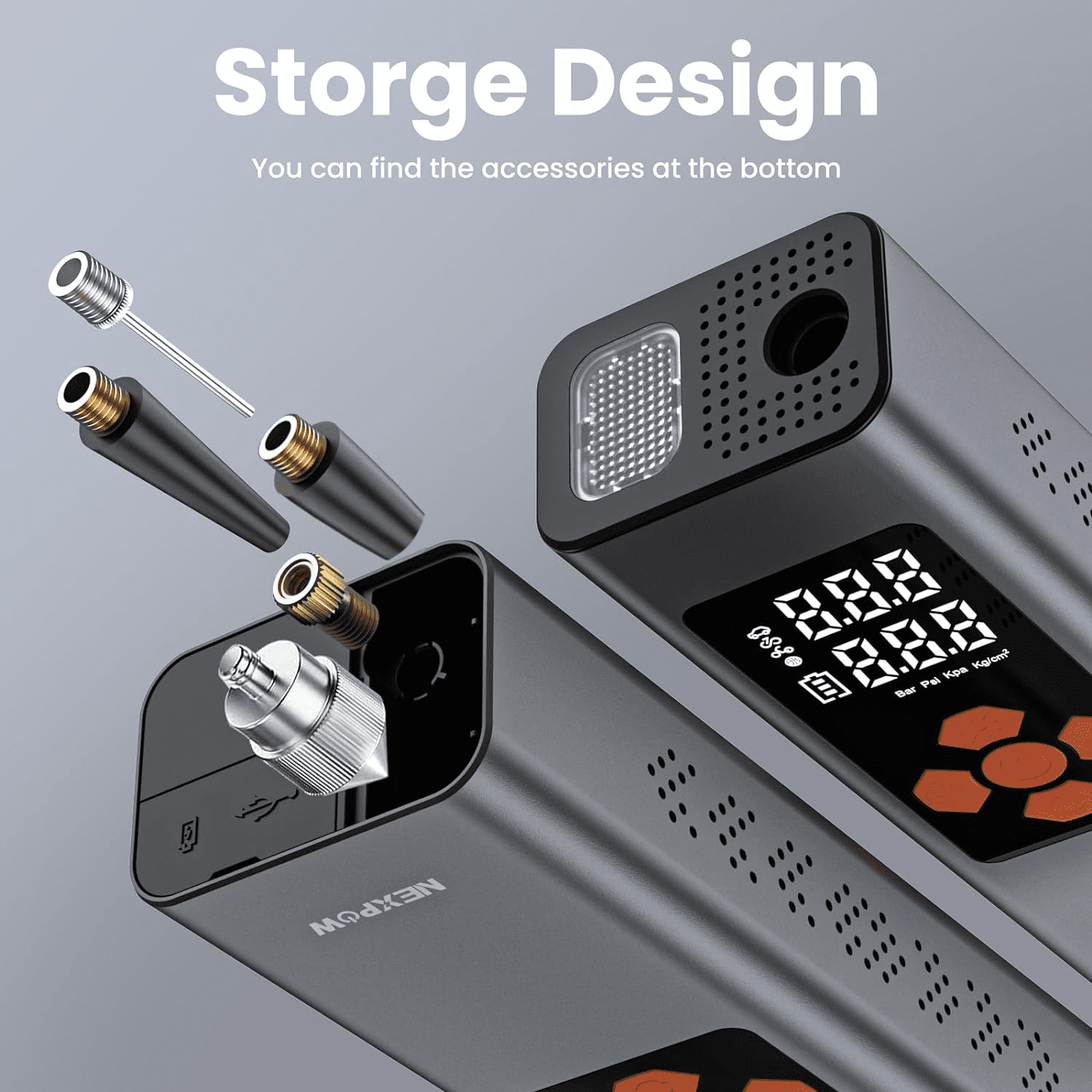 NEXPOW Tire Inflator Portable Air Compressor, 150 PSI Air Pump for Car Tires with Pressure Gauge, LED Light and Auto Shut-Off, Cordless Pump with Dual Power Supply for Cars, Bikes, Balls
