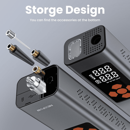NEXPOW Tire Inflator Portable Air Compressor, 150 PSI Air Pump for Car Tires with Pressure Gauge, LED Light and Auto Shut-Off, Cordless Pump with Dual Power Supply for Cars, Bikes, Balls