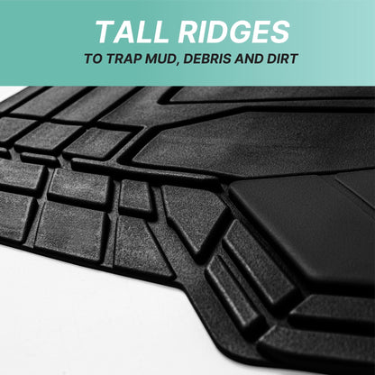 FH Group Universal Fit Trimabble Rubber Car Floor Mats with Stripped Design – Black Full Set