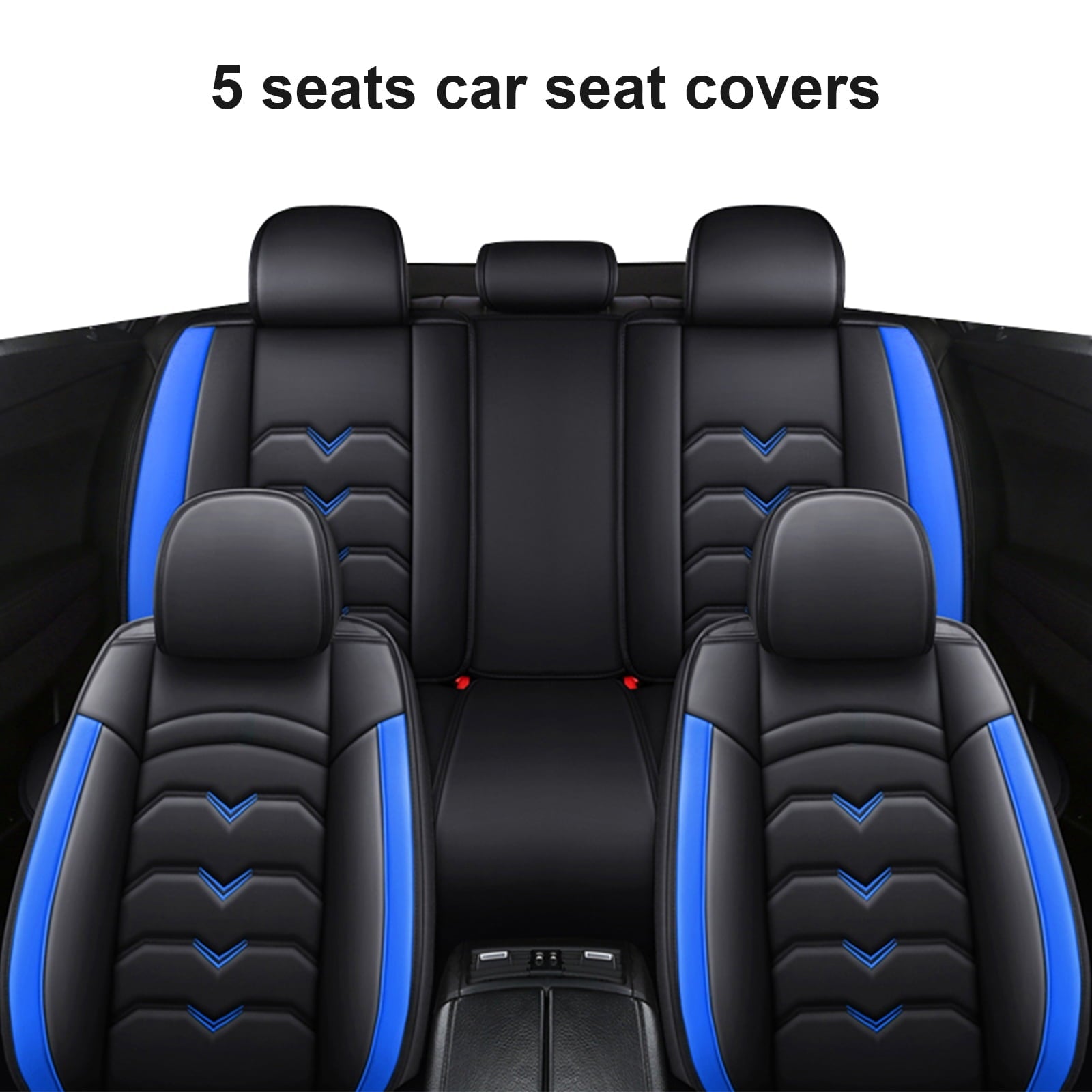 FANOTEK Black/Blue, PU Leather, Waterproof, Cushioned, Front Rear Seat Covers, 5 Pieces