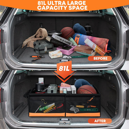 Kohree Car Trunk Organizer, 81L Large-Capacity Foldable Car Storage Box with Multiple Compartments, Waterproof 900D Oxford for RV, SUV, Truck, Van, Car Accessories, Tools-Orange