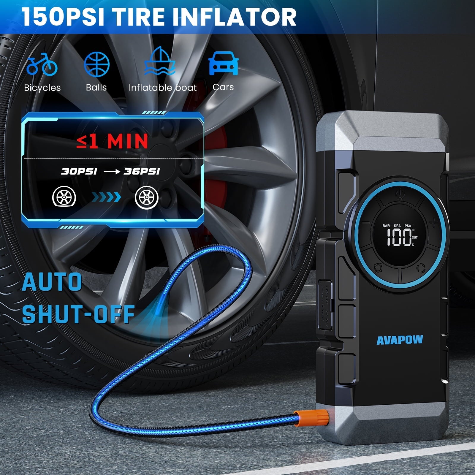 AVAPOW 3000A Jump Starter with Air Compressor, 12V Portable Battery Booster Pack (for All Gas or up to 8.0L Diesel) with 150PSI Digital Tire Inflator