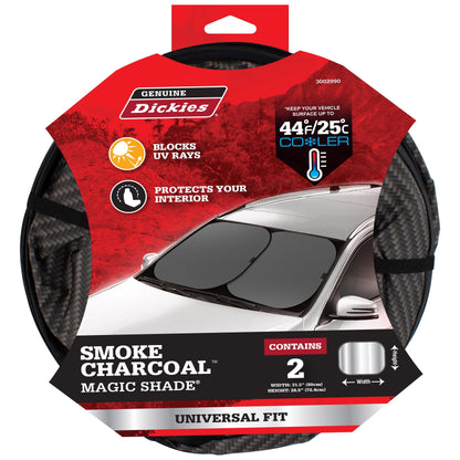Genuine Dickies Universal Auto Twist Sunshades, Smoke Charcoal, Pack of 2