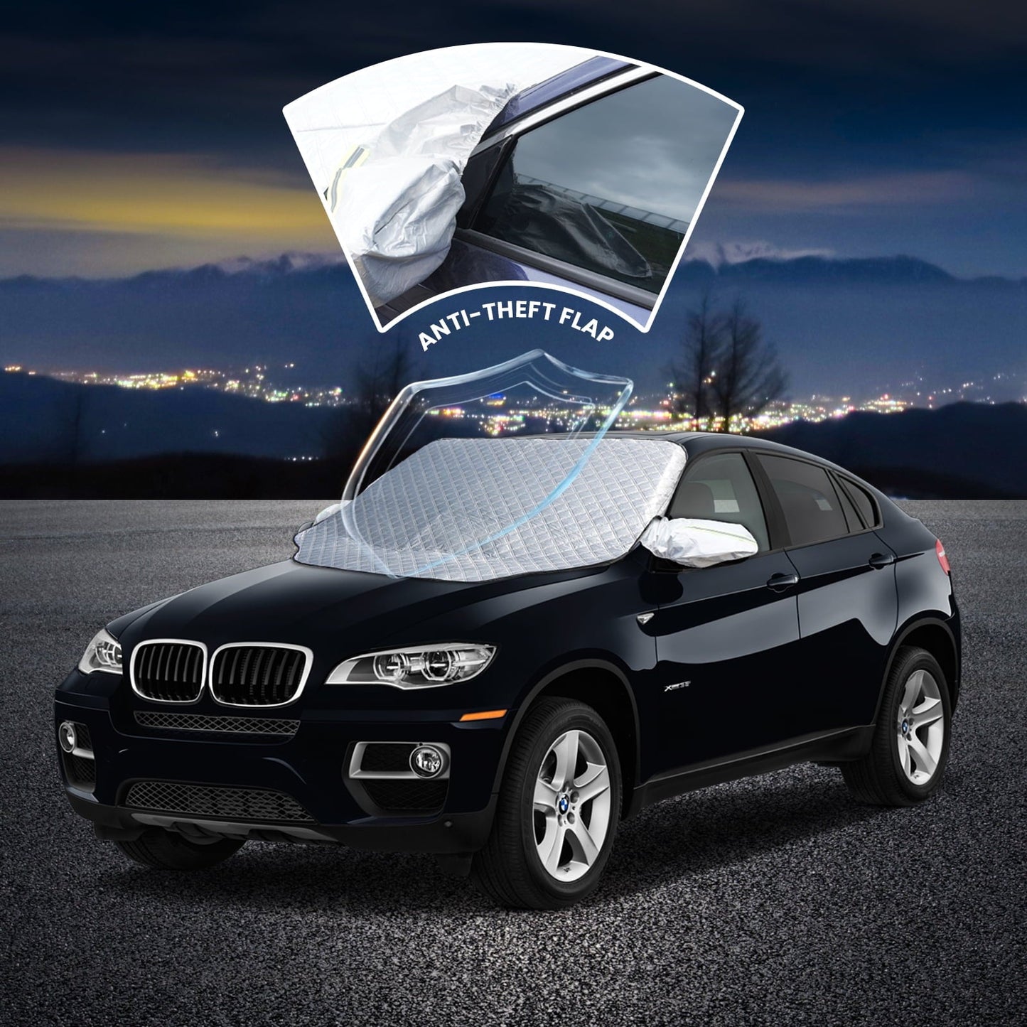 NEXPOW Car Windshield Cover, Snow Cover with Side Mirrors Cover, Windshield Shade with Magnetic Edges for Car SUV CRV Trucks