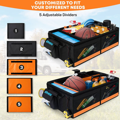 Kohree Car Trunk Organizer, 81L Large-Capacity Foldable Car Storage Box with Multiple Compartments, Waterproof 900D Oxford for RV, SUV, Truck, Van, Car Accessories, Tools-Orange
