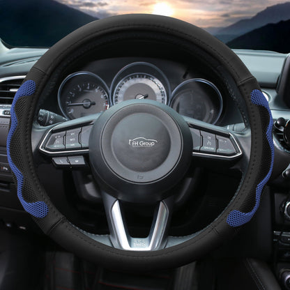 FH Group Universal PU Leather Car Steering Wheel Covers w/ Anti-Slip Grip Fits 14.5"-15.5"