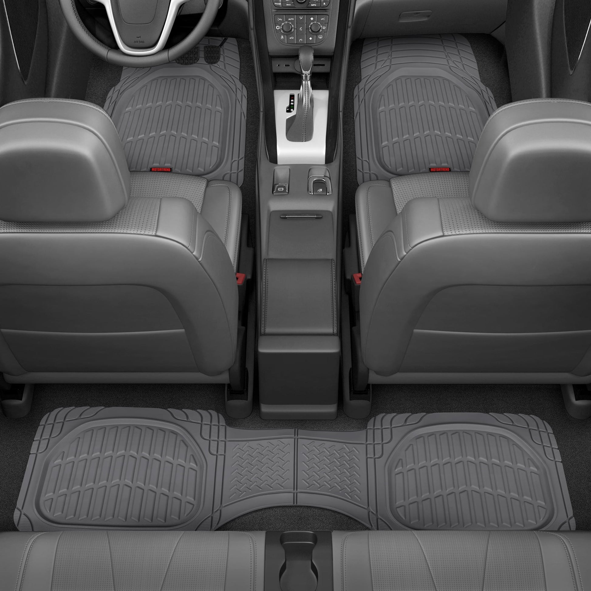 Motor Trend Original FlexTough Gray Rubber Car Floor Mats with Trunk Cargo Liner - All Weather Automotive Floor Mats, Heavy Duty Trim to Fit Design, Floor Liners for Cars Truck Van SUV